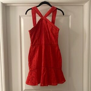 Greylin Orange-red eyelet lace dress